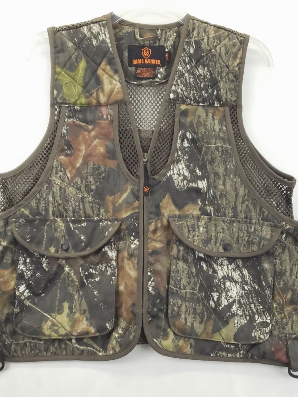Game Winner Vest Waistcoat Mens S/M Gray Hunting Mesh Pockets Full Zip V-Neck